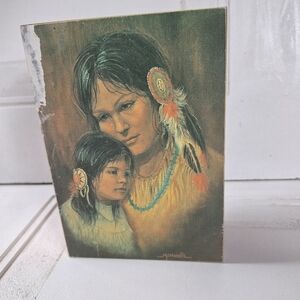 Native American Jewelry Box Art Print with Feather Details Woman & Child